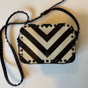 Valentino Chevron Black and Cream Crossbody Bag